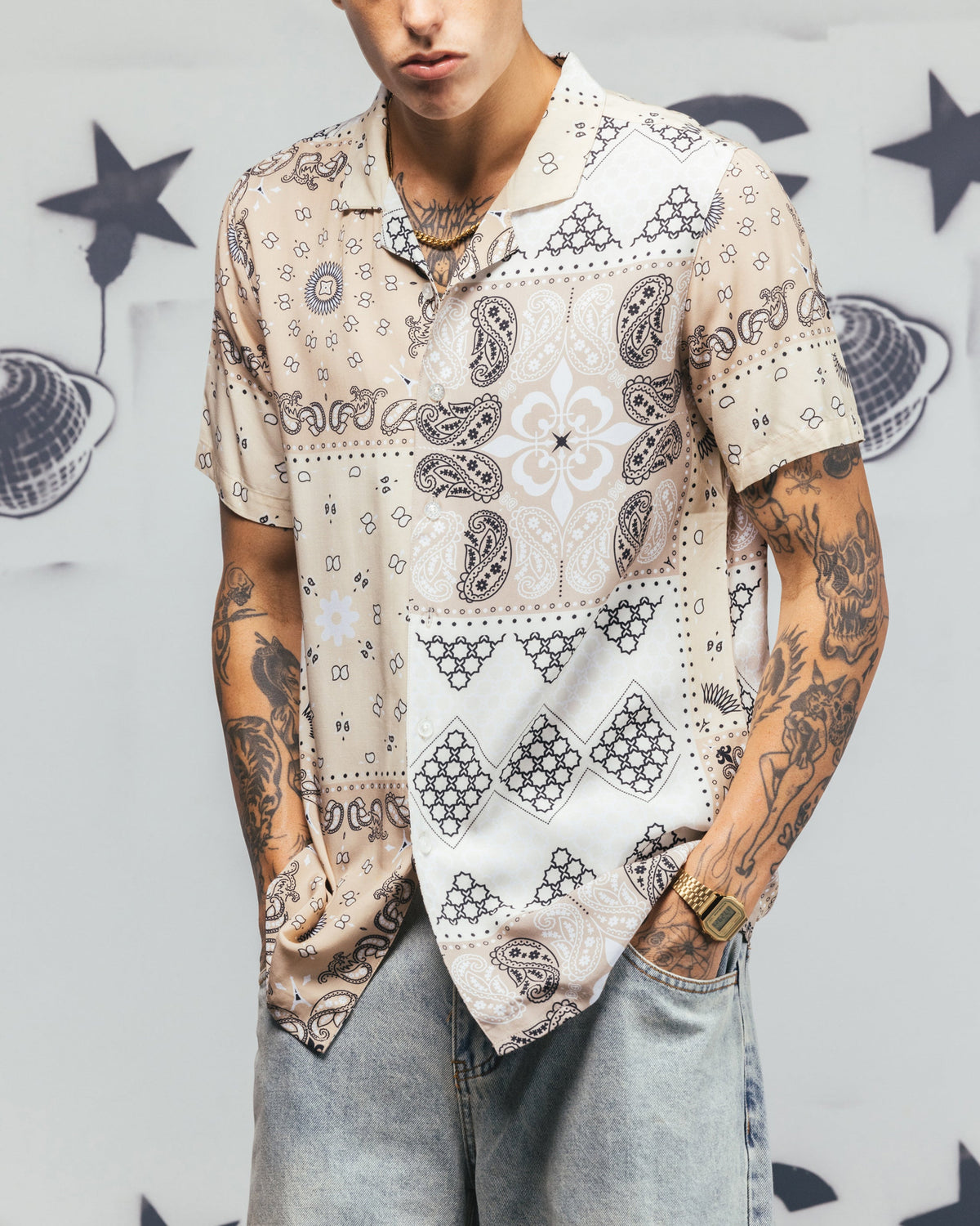Carré Bandana Ultra Button Up Shirt Stone