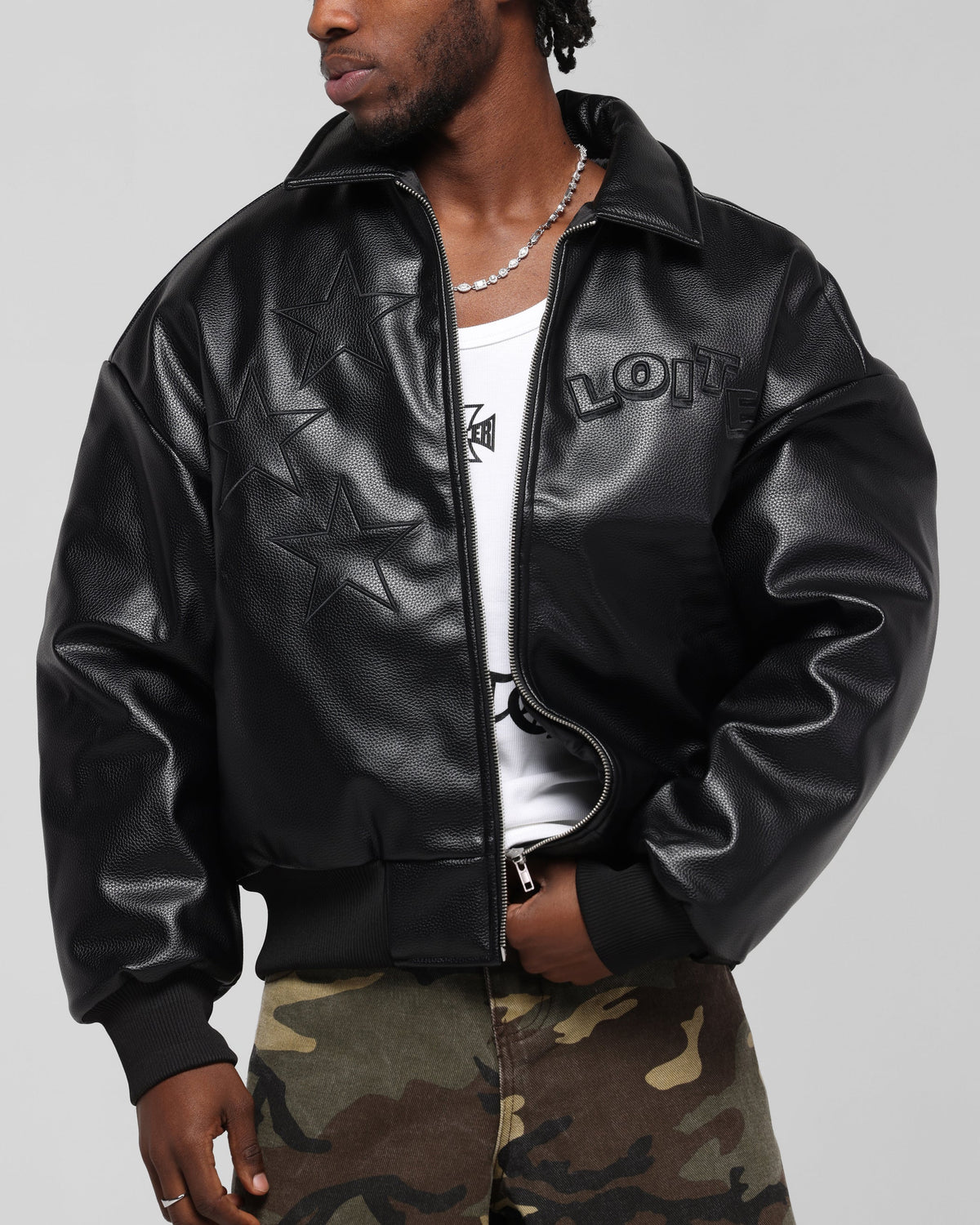 Loiter Solar Vegan Leather Varsity Jacket Black