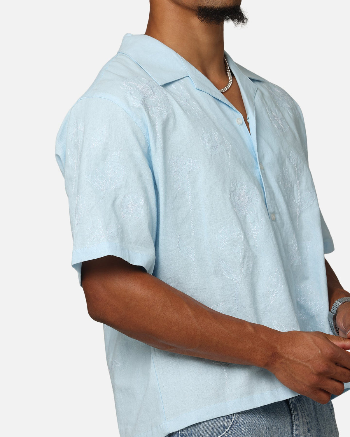 Carre Posy Button Up Shirt Light Blue/White