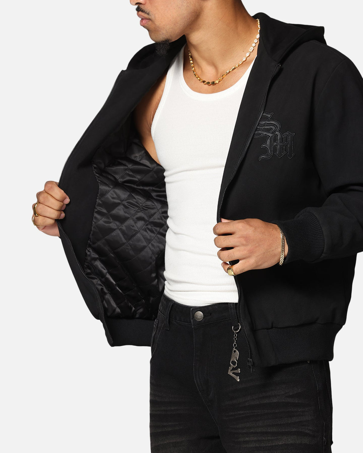 Saint Morta Gothic Hooded PU Bomber Jacket Black/Black