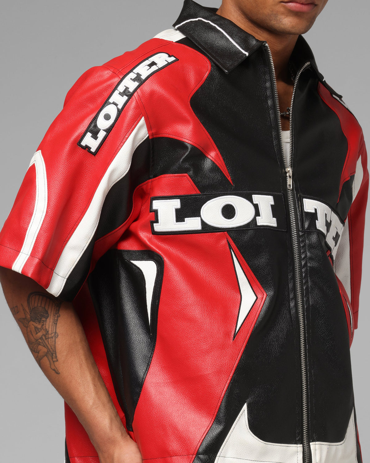 Loiter Racer Vegan Leather Shirt Red/Black