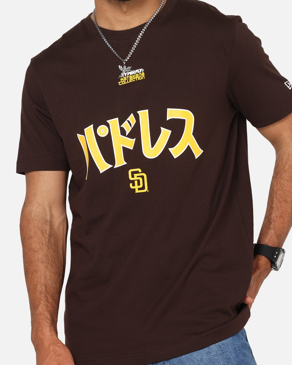 New Era San Diego Padres 'Hyperfly Katakana x MLB' T-Shirt Dark Brown
