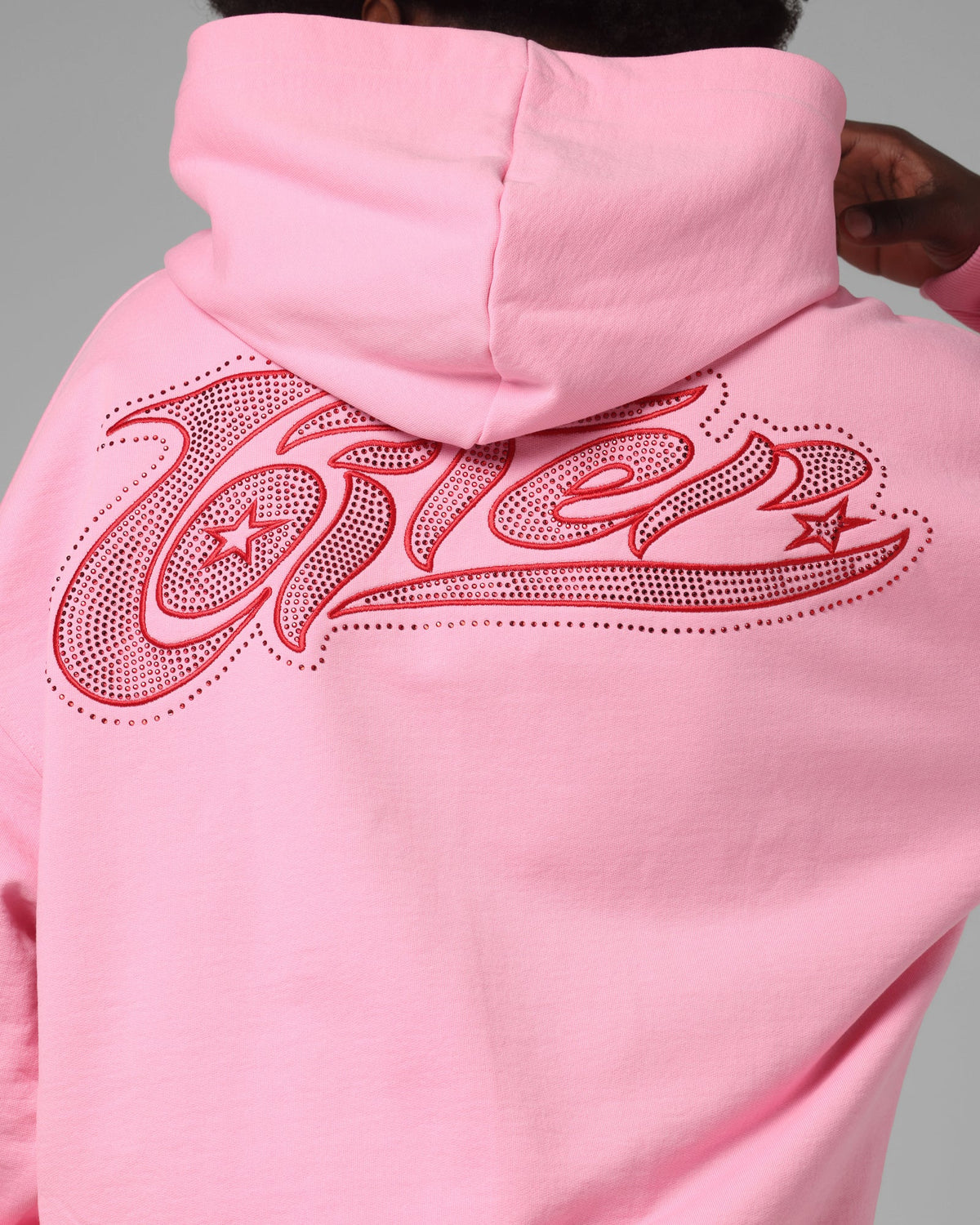 Loiter Silicone Rhinestone Zip Hoodie Pink