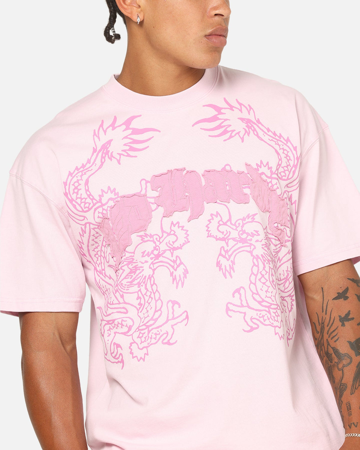 Ed Hardy Double Dragon Applique T-Shirt Pink