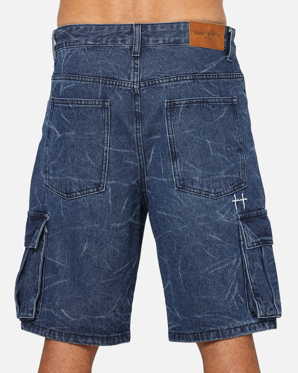 Saint Morta Denim Cargo Shorts Crinkle Stonewash