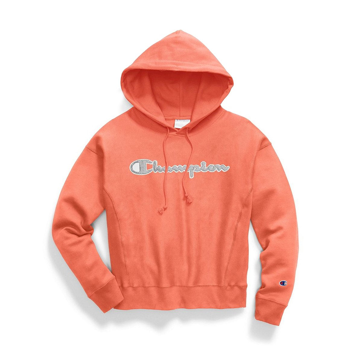 Champion Reverse Weave Pullover Hood Chenille Script Groovy Papaya Women GF757-Y07781-DOH