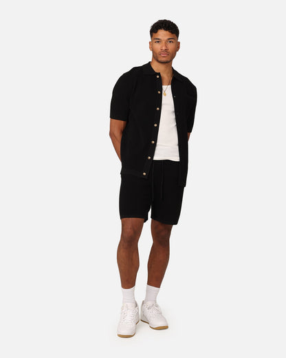 XXIII Zyair Knit Rib Button Up Shirt Black