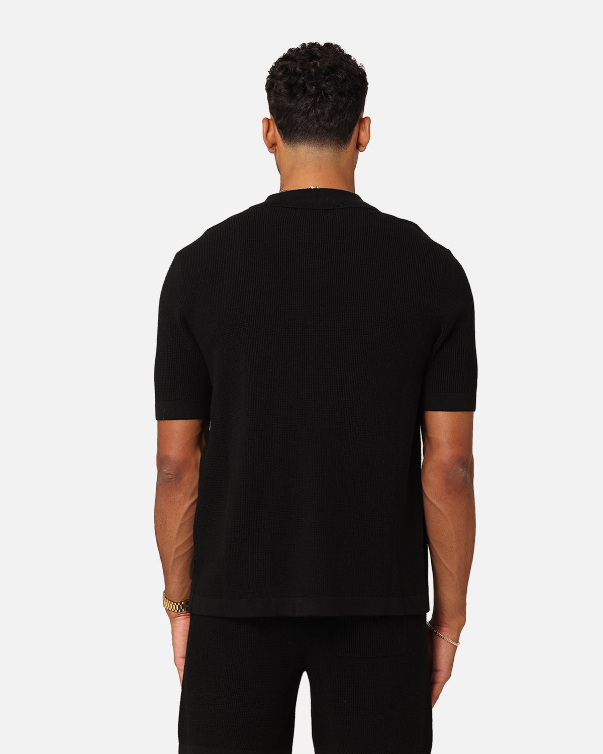 XXIII Zyair Knit Rib Button Up Shirt Black