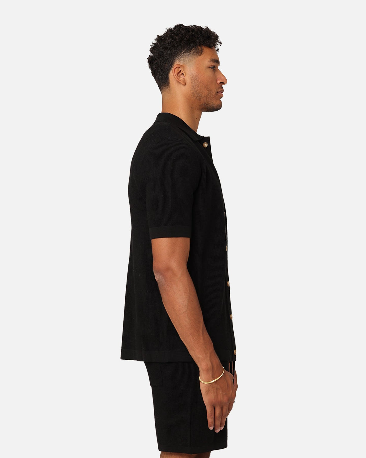 XXIII Zyair Knit Rib Button Up Shirt Black