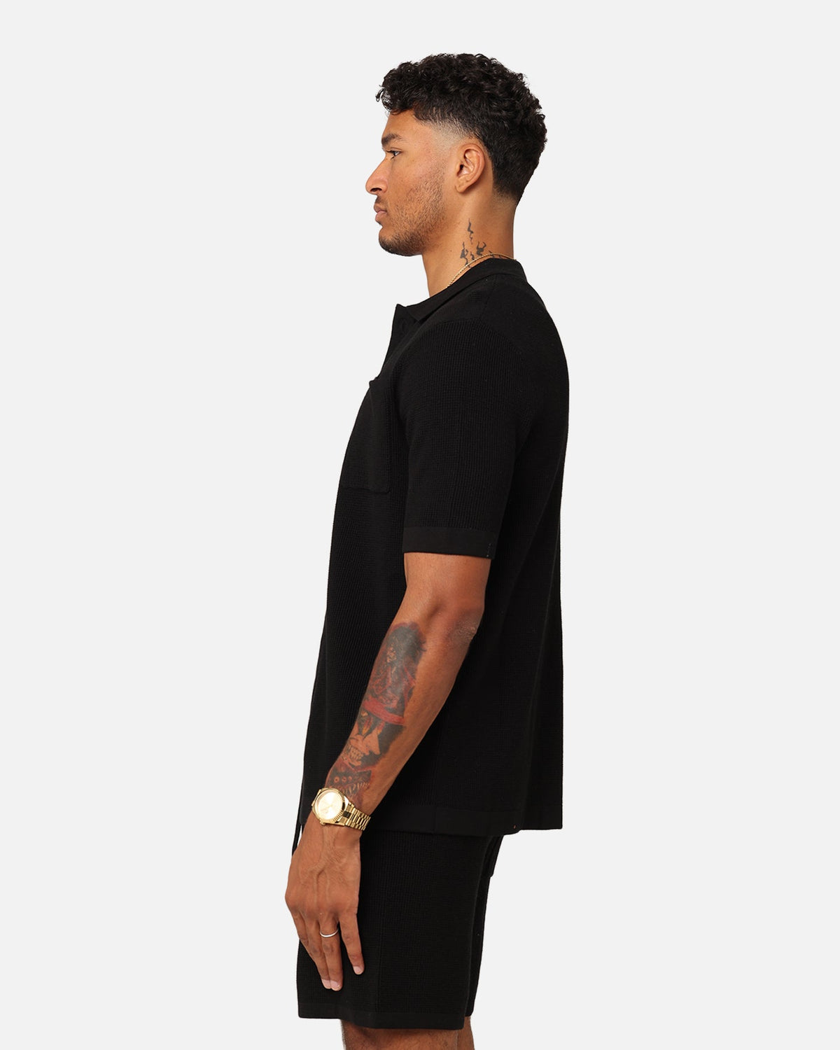 XXIII Zyair Knit Rib Button Up Shirt Black