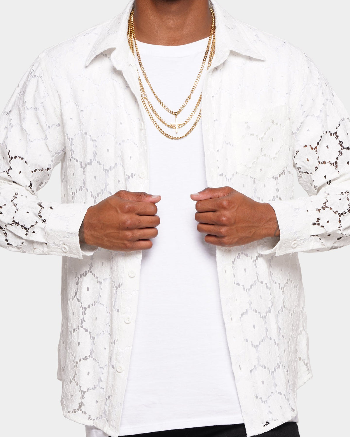 XXIII Cedric Lace Button Up Shirt White