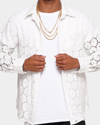 XXIII Cedric Lace Button Up Shirt White