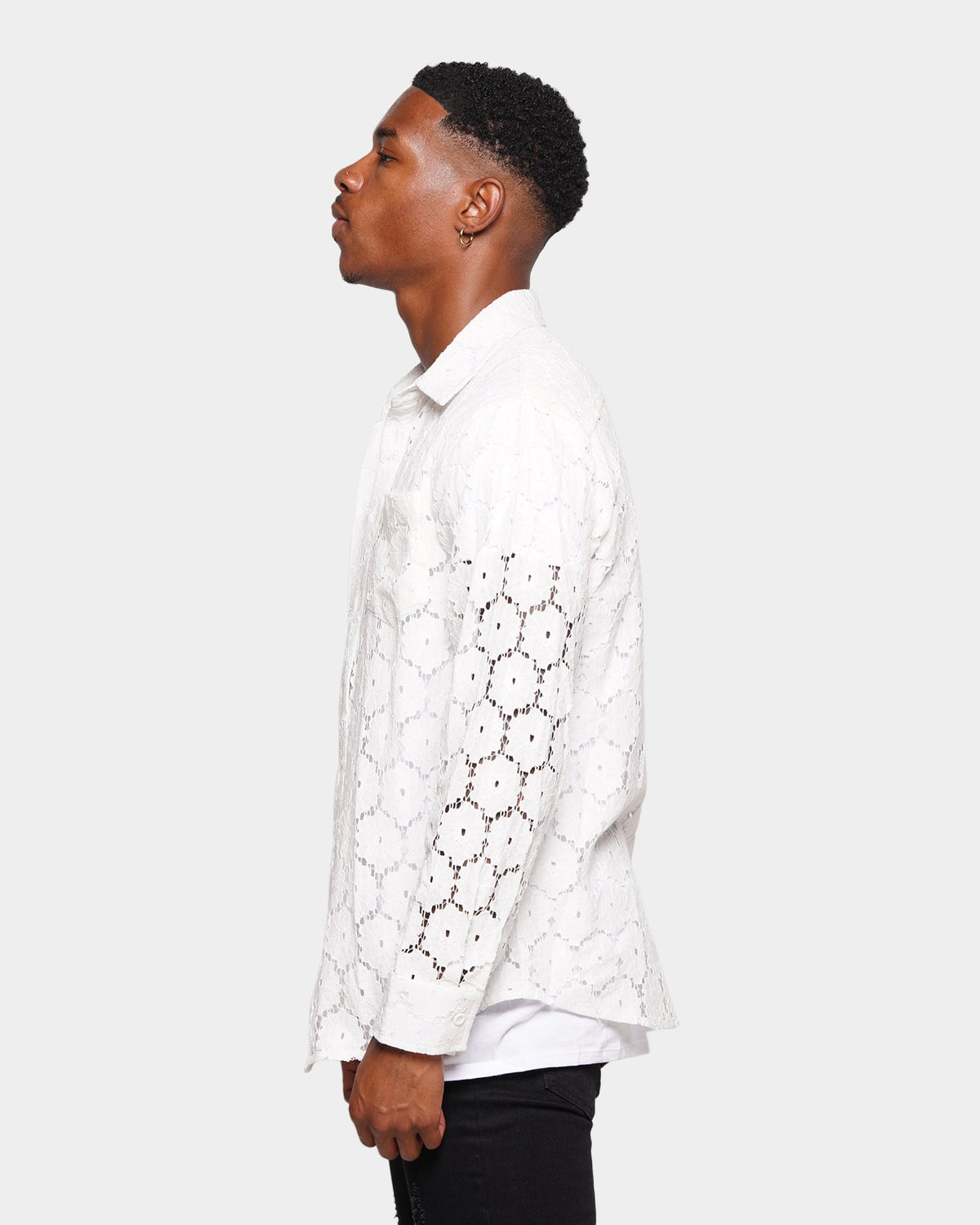 XXIII Cedric Lace Button Up Shirt White