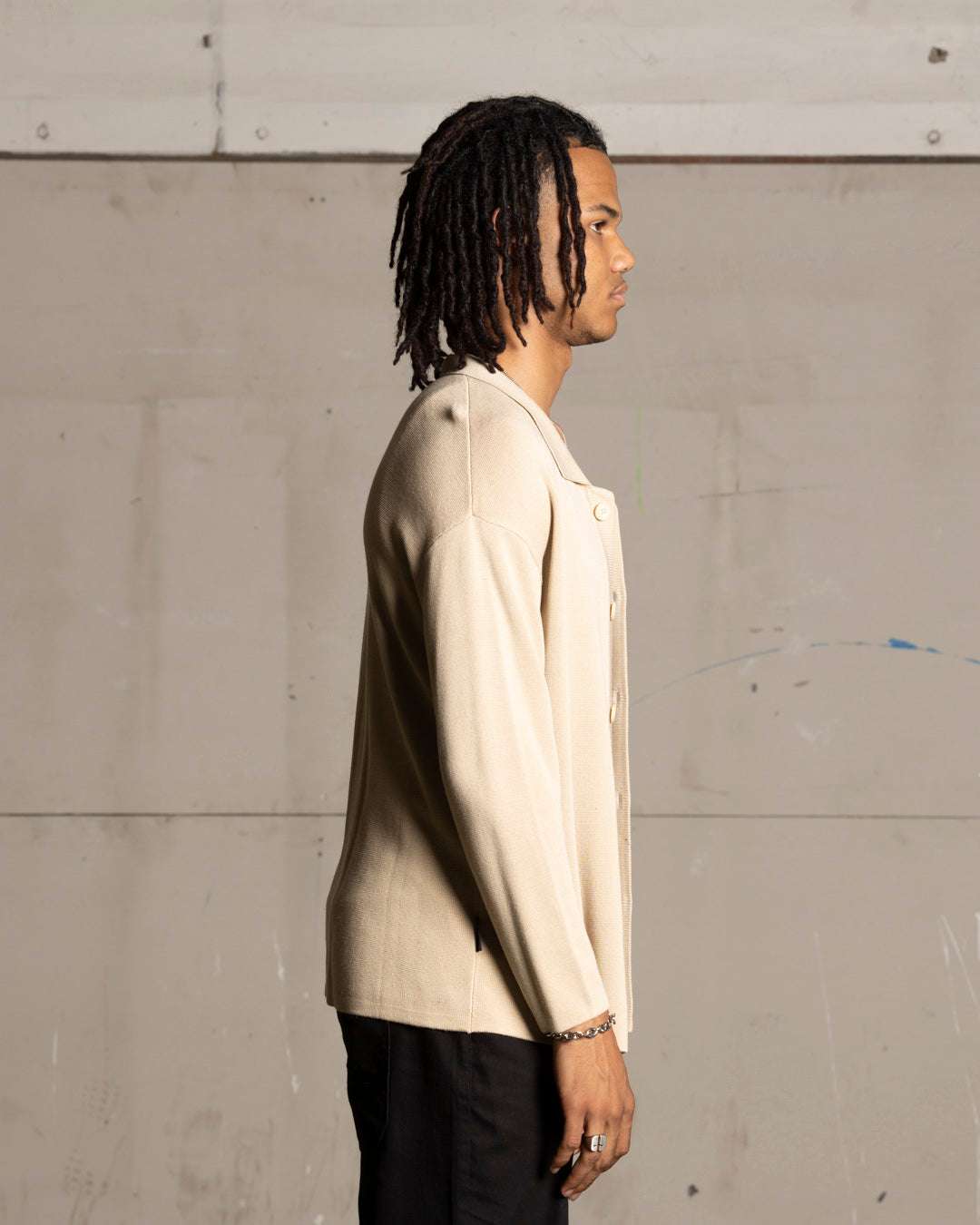 Saint Morta Knitted Long Sleeve Button Up Shirt Tan