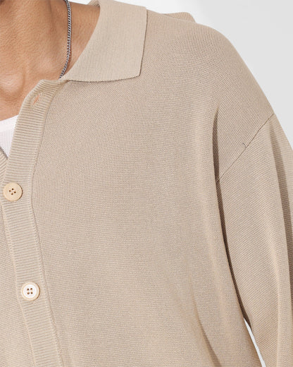 Saint Morta Knitted Long Sleeve Button Up Shirt Tan