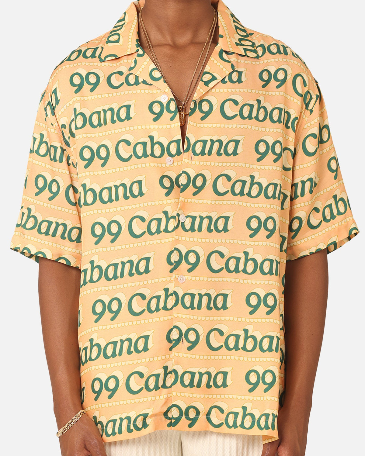 99 Cabana Logo Short Sleeve Button Up Shirt Yellow/Green
