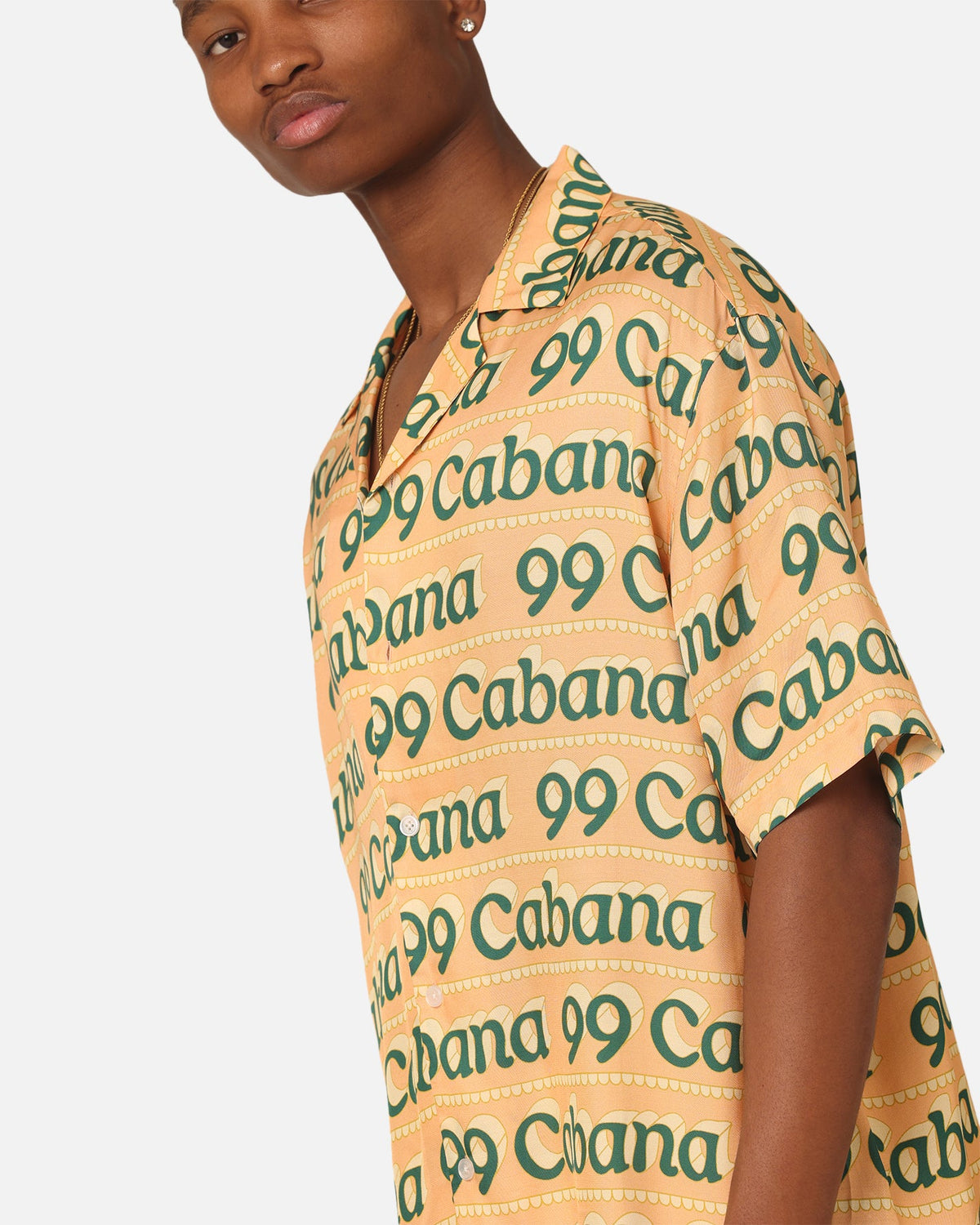 99 Cabana Logo Short Sleeve Button Up Shirt Yellow/Green