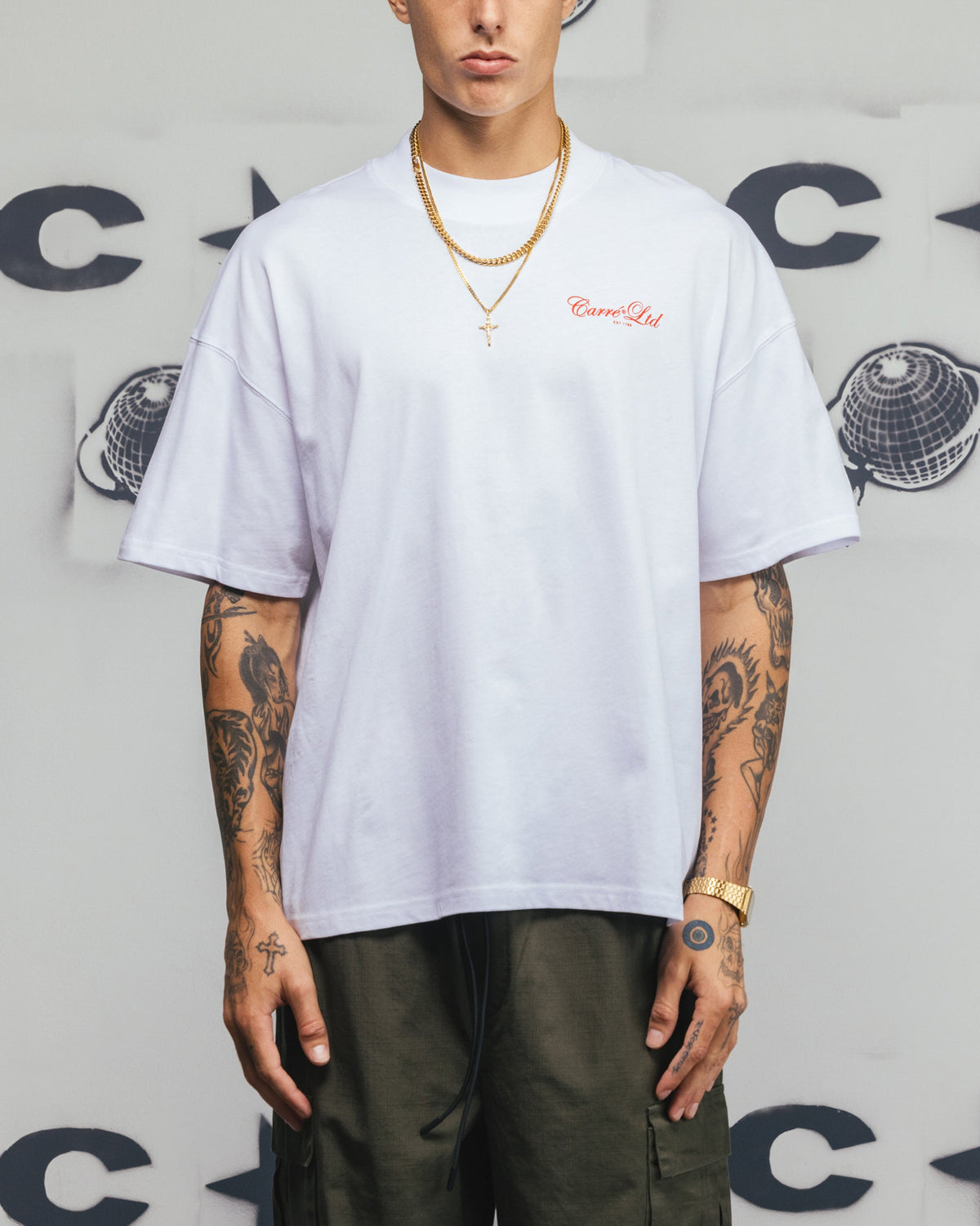 Carre Side Script Oversized T-Shirt White/Red