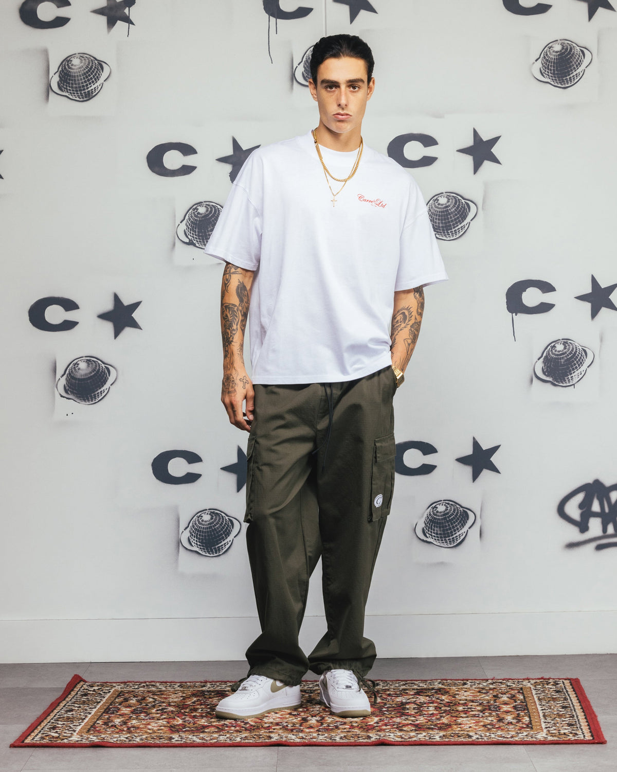 Carre Side Script Oversized T-Shirt White/Red