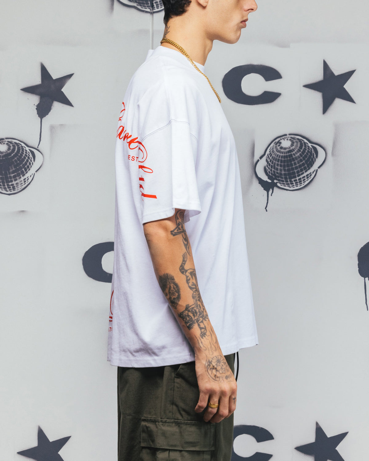 Carre Side Script Oversized T-Shirt White/Red