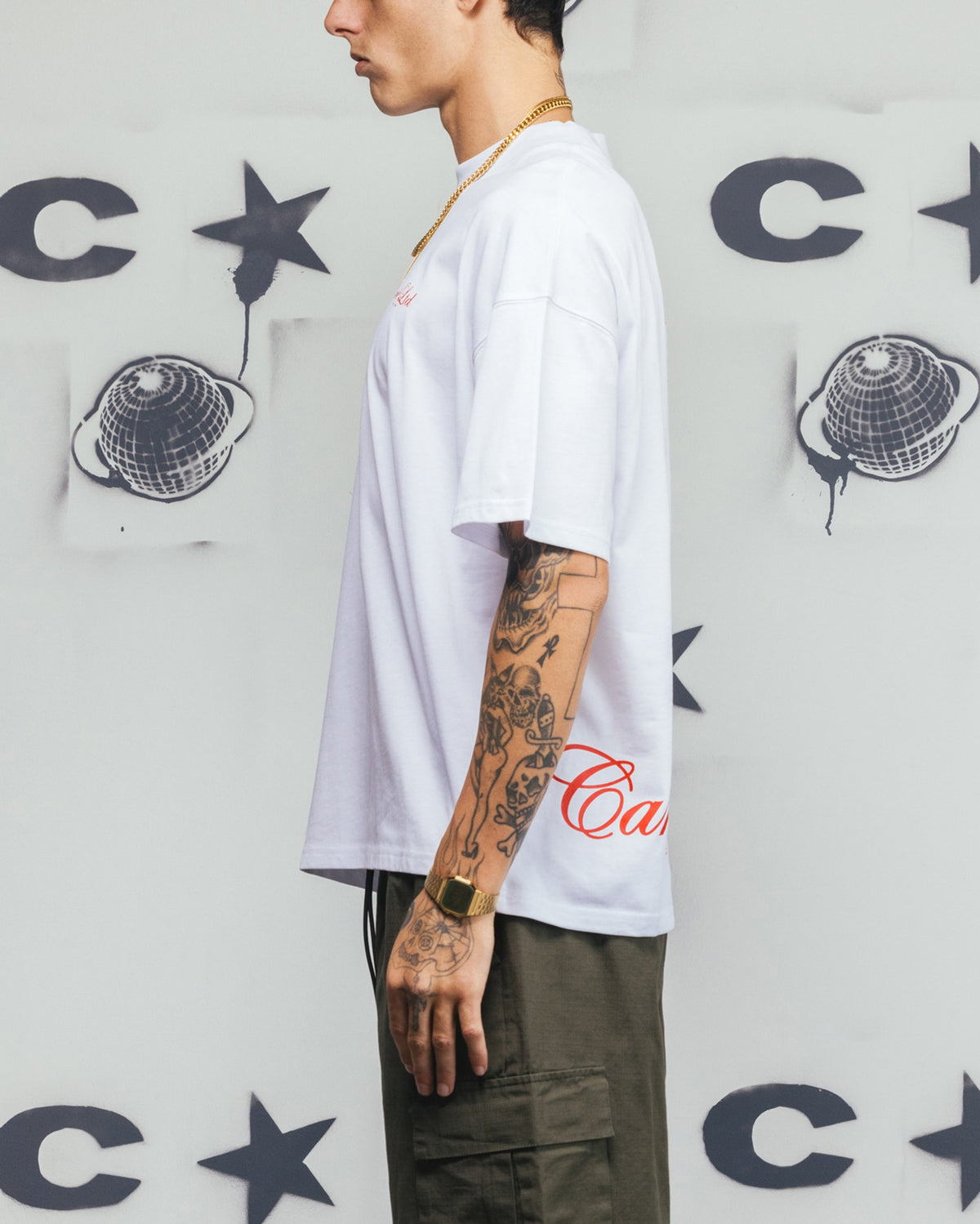 Carre Side Script Oversized T-Shirt White/Red