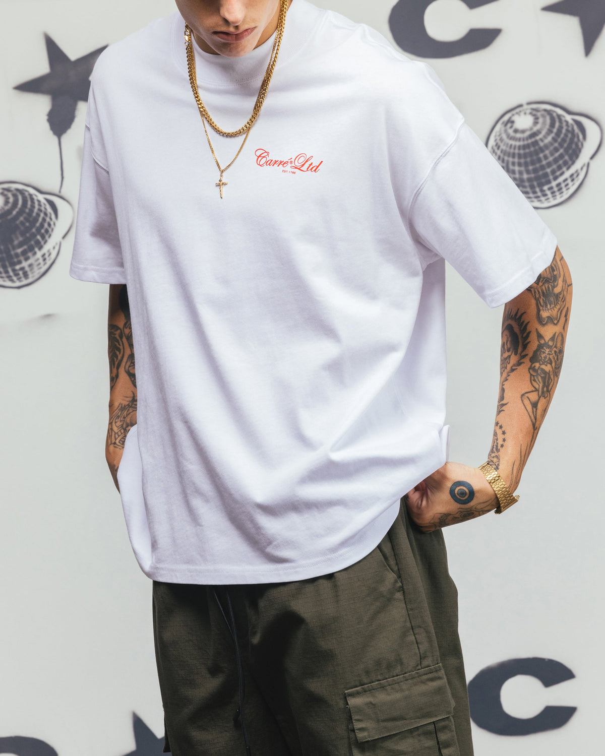 Carre Side Script Oversized T-Shirt White/Red