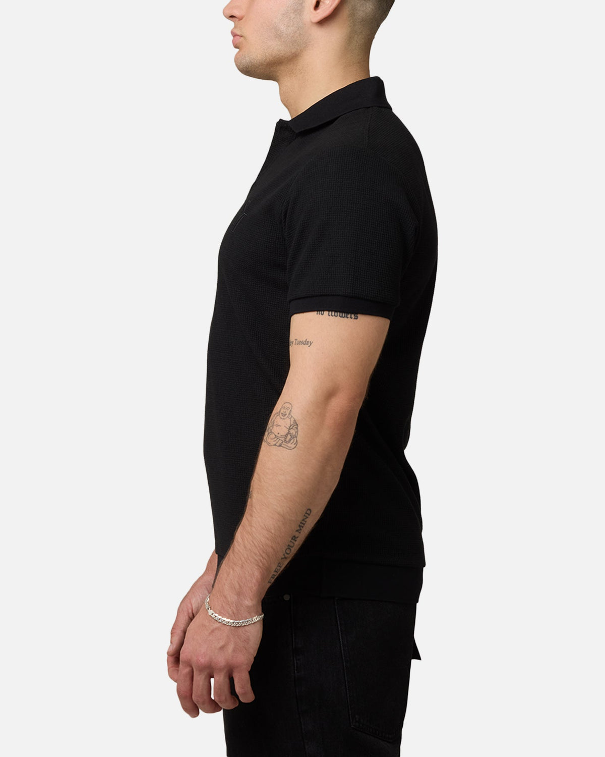 Saint Morta Waffle Polo Shirt Black