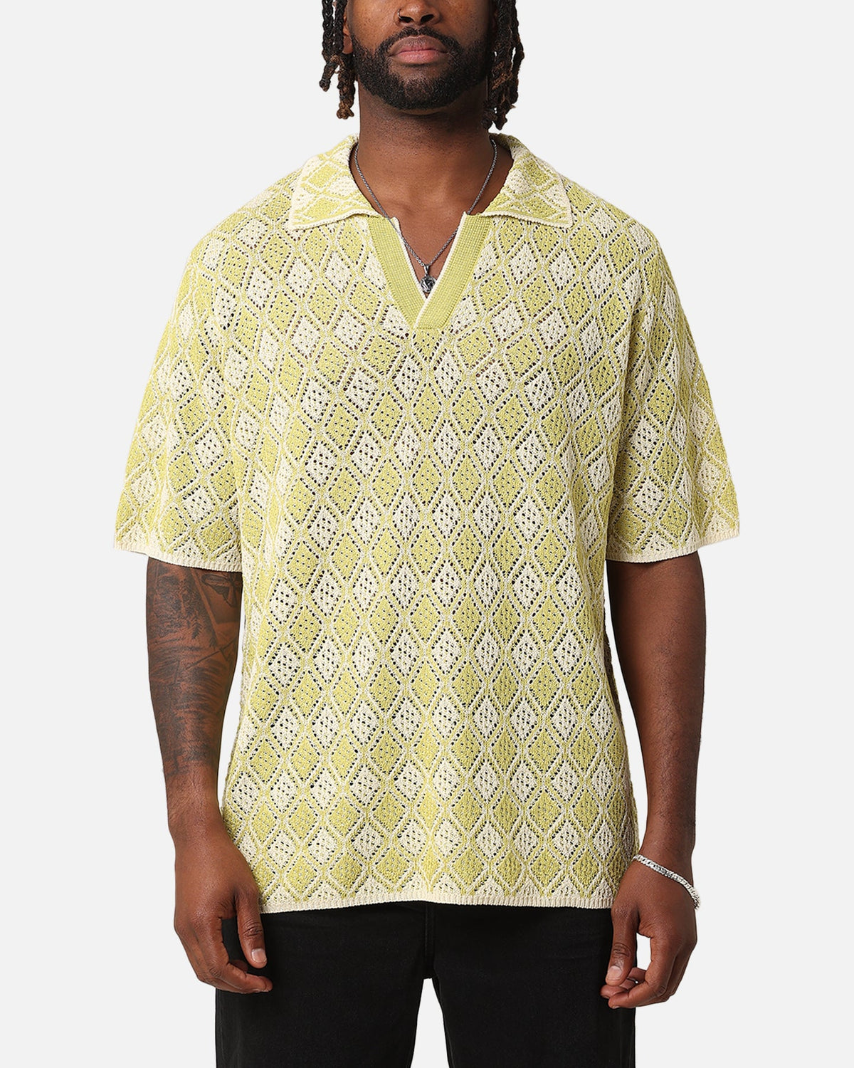 XXIII Diamonds Crochet Polo Shirt Lime
