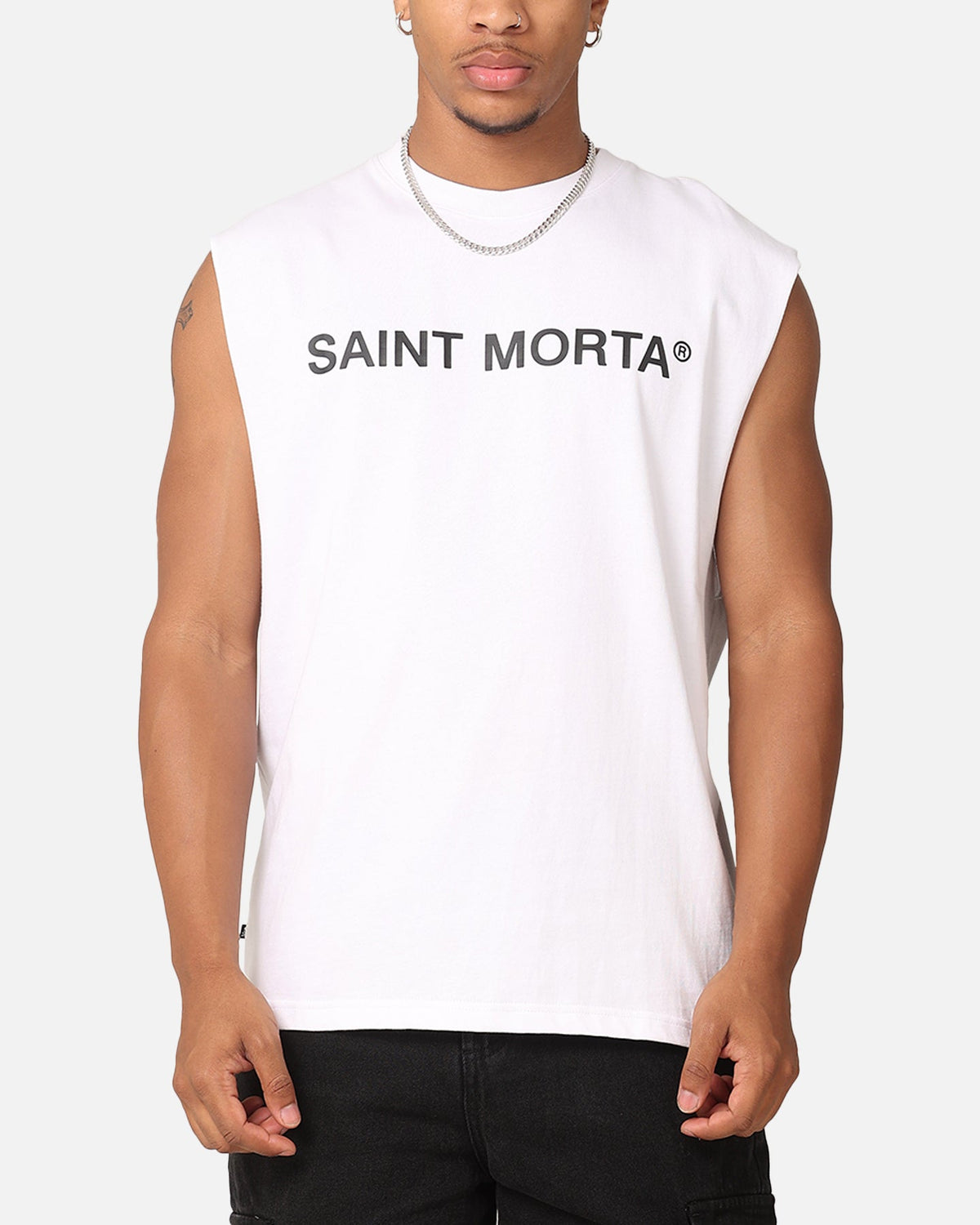 Saint Morta Official Oversized Muscle T-Shirt White/Black