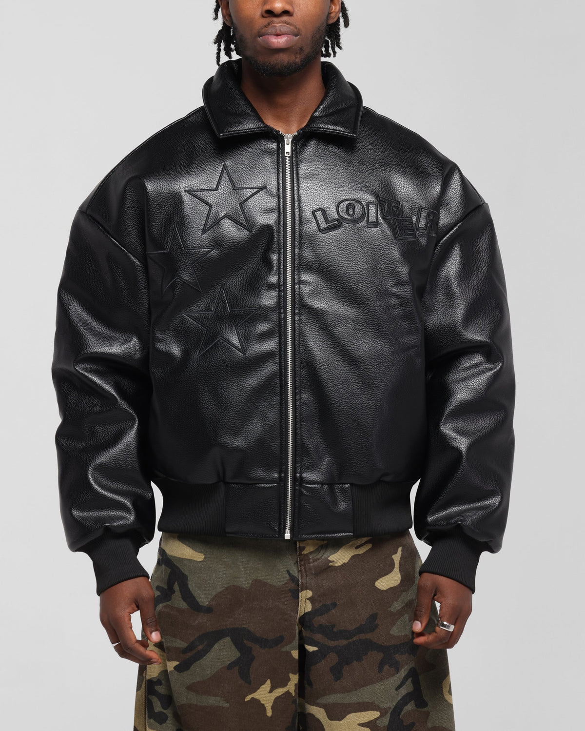 Loiter Solar Vegan Leather Varsity Jacket Black
