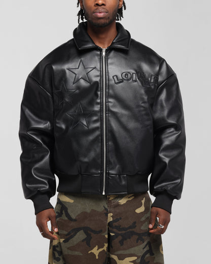 Loiter Solar Vegan Leather Varsity Jacket Black