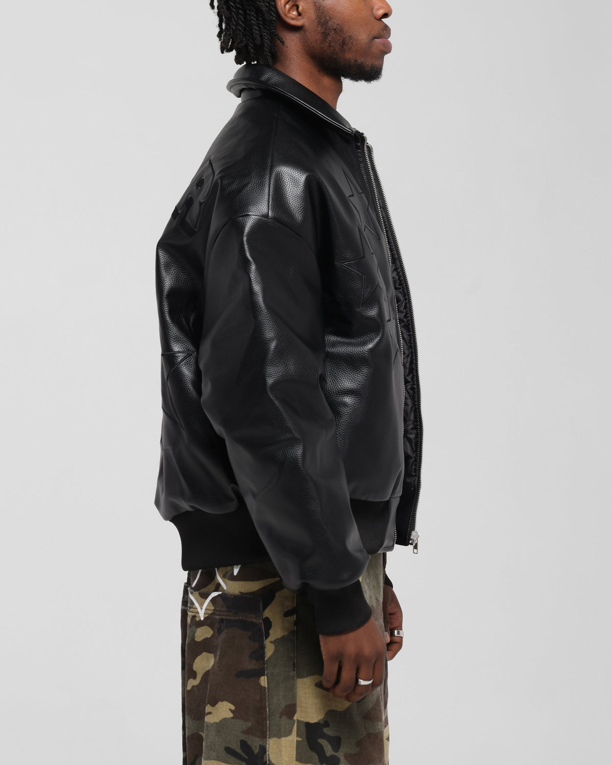 Loiter Solar Vegan Leather Varsity Jacket Black