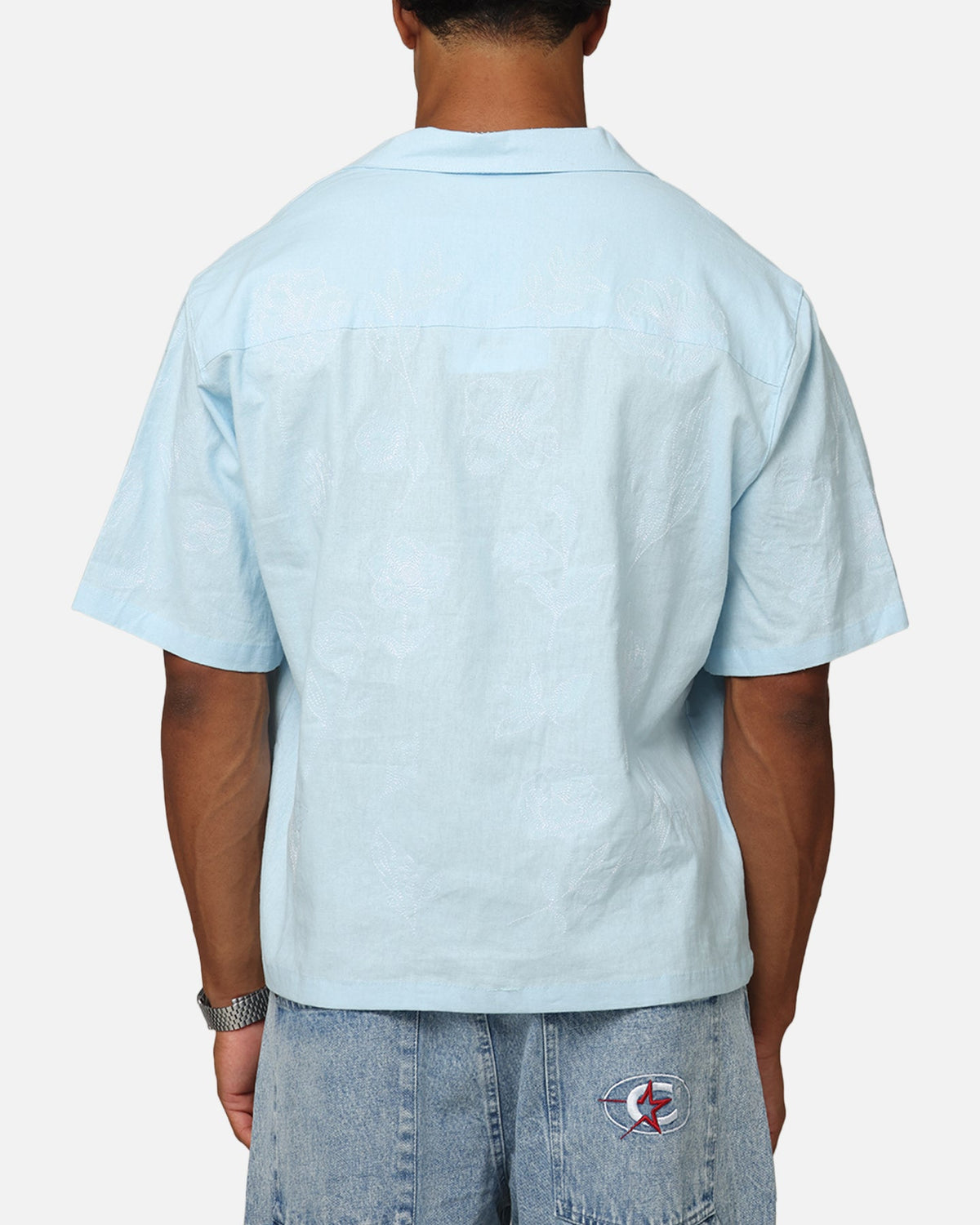 Carre Posy Button Up Shirt Light Blue/White