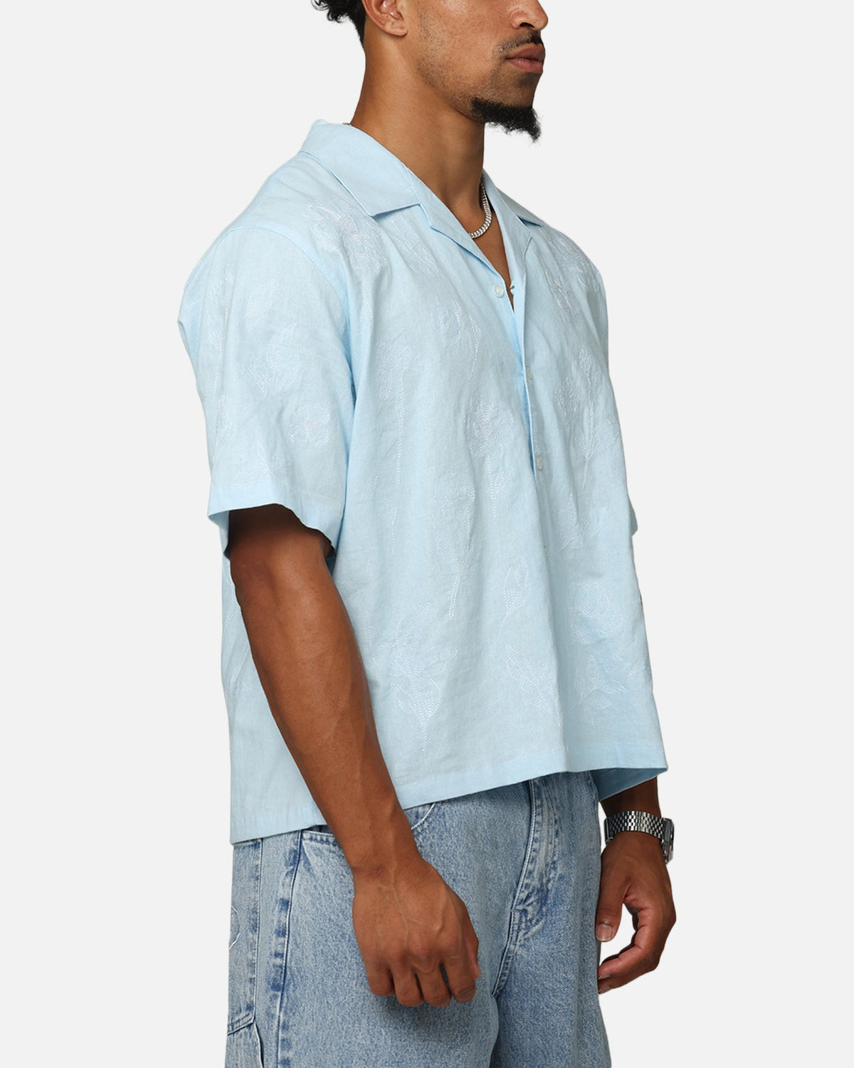 Carre Posy Button Up Shirt Light Blue/White