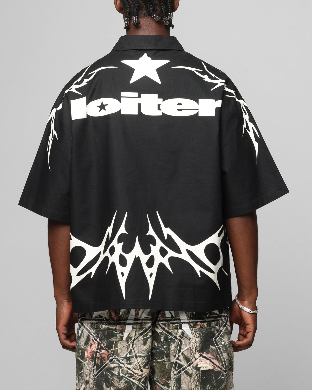 Loiter Cyber Zip Up Short Sleeve Shirt Black