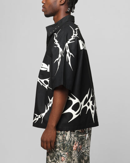 Loiter Cyber Zip Up Short Sleeve Shirt Black