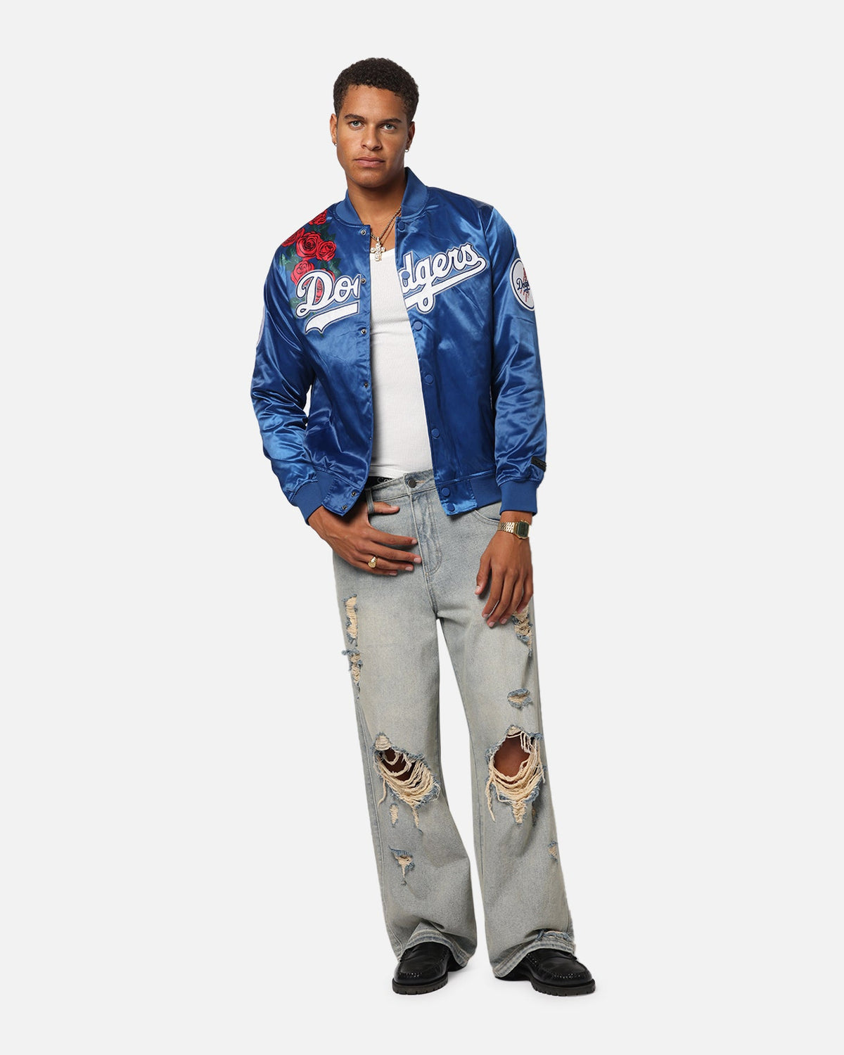 Pro Standard Los Angeles Dodgers Roses Satin Jacket Dark Blue