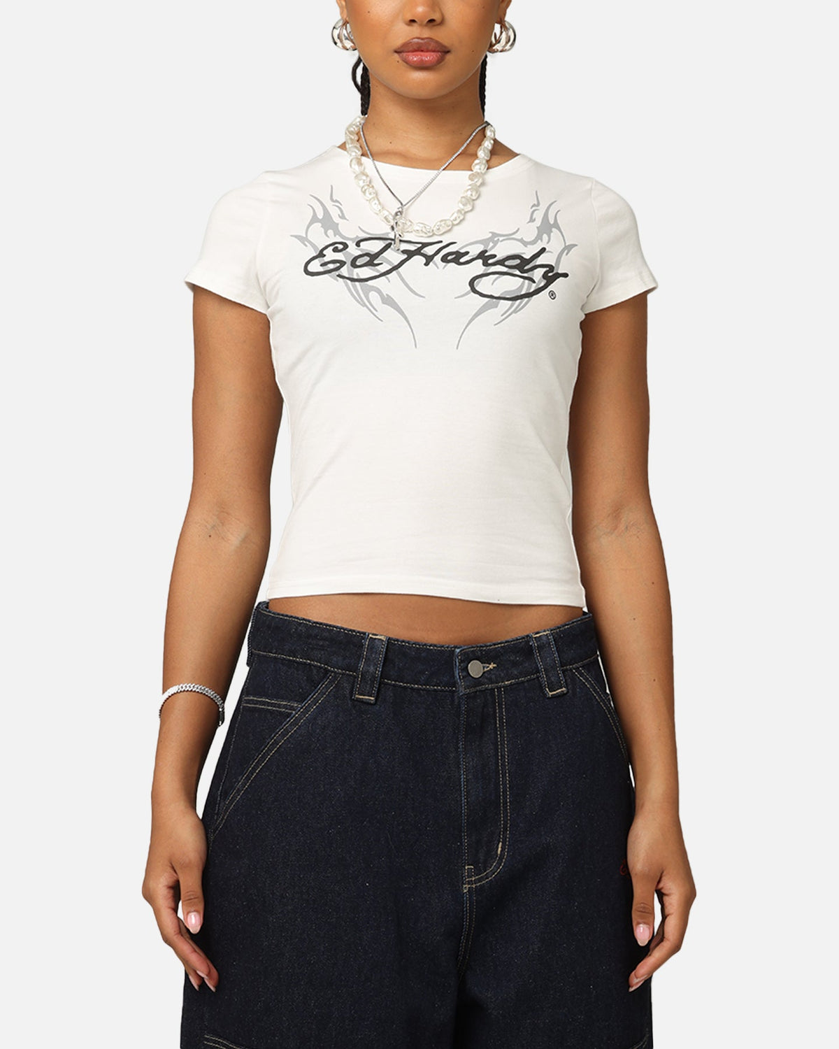 Ed Hardy Women's Tribal Baby T-Shirt White