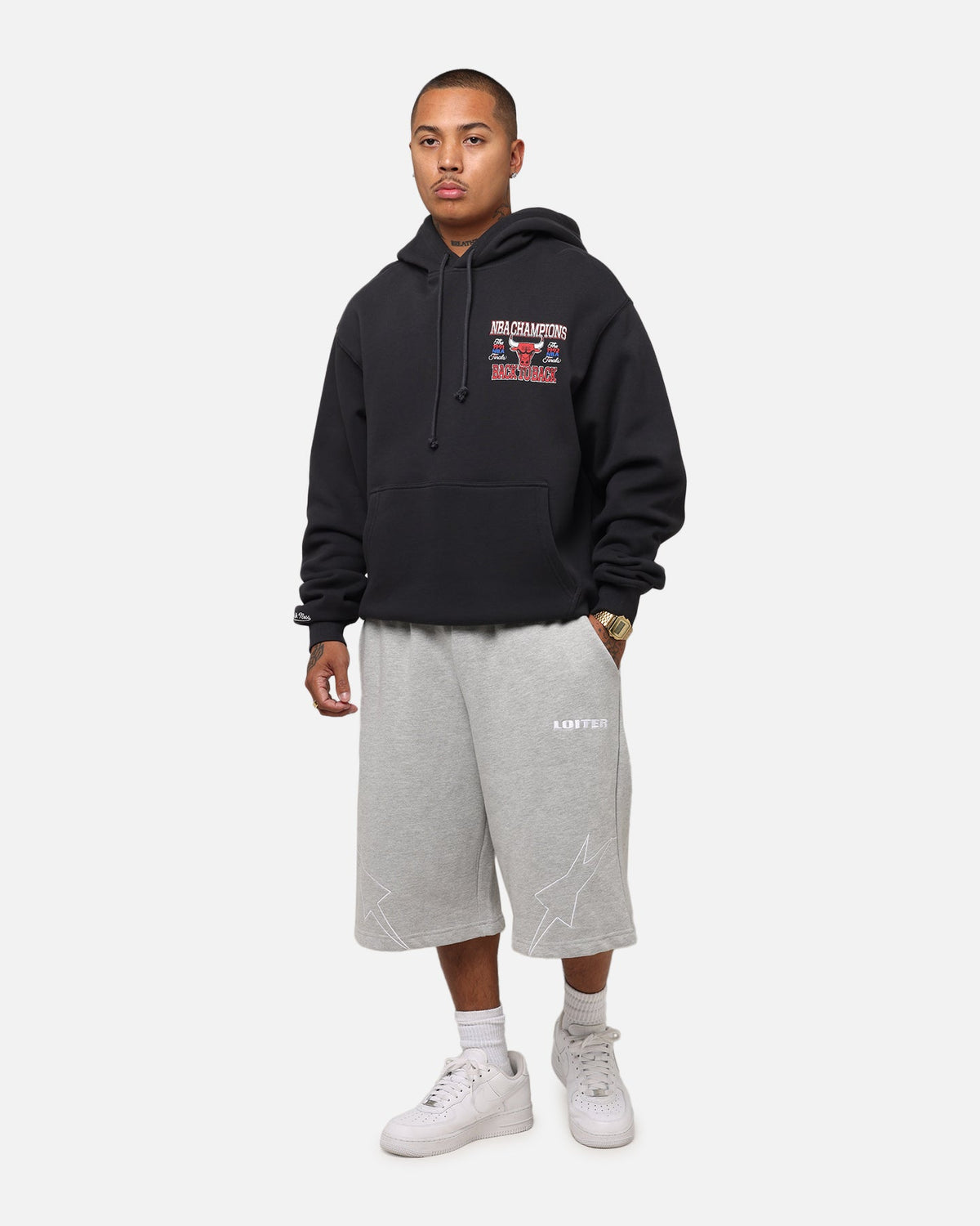 Mitchell & Ness Chicago Bulls Back To Back Hoodie Faded Black