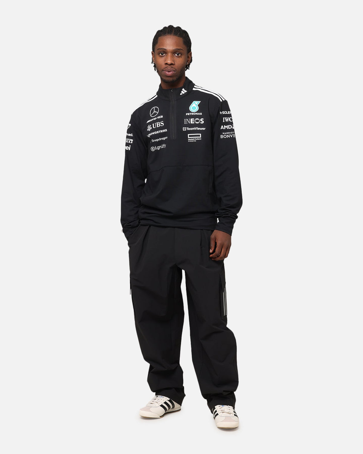 adidas x Mercedes-AMG PETRONAS Formula One F1 2025 Team Quarter Zip Jacket Black/White