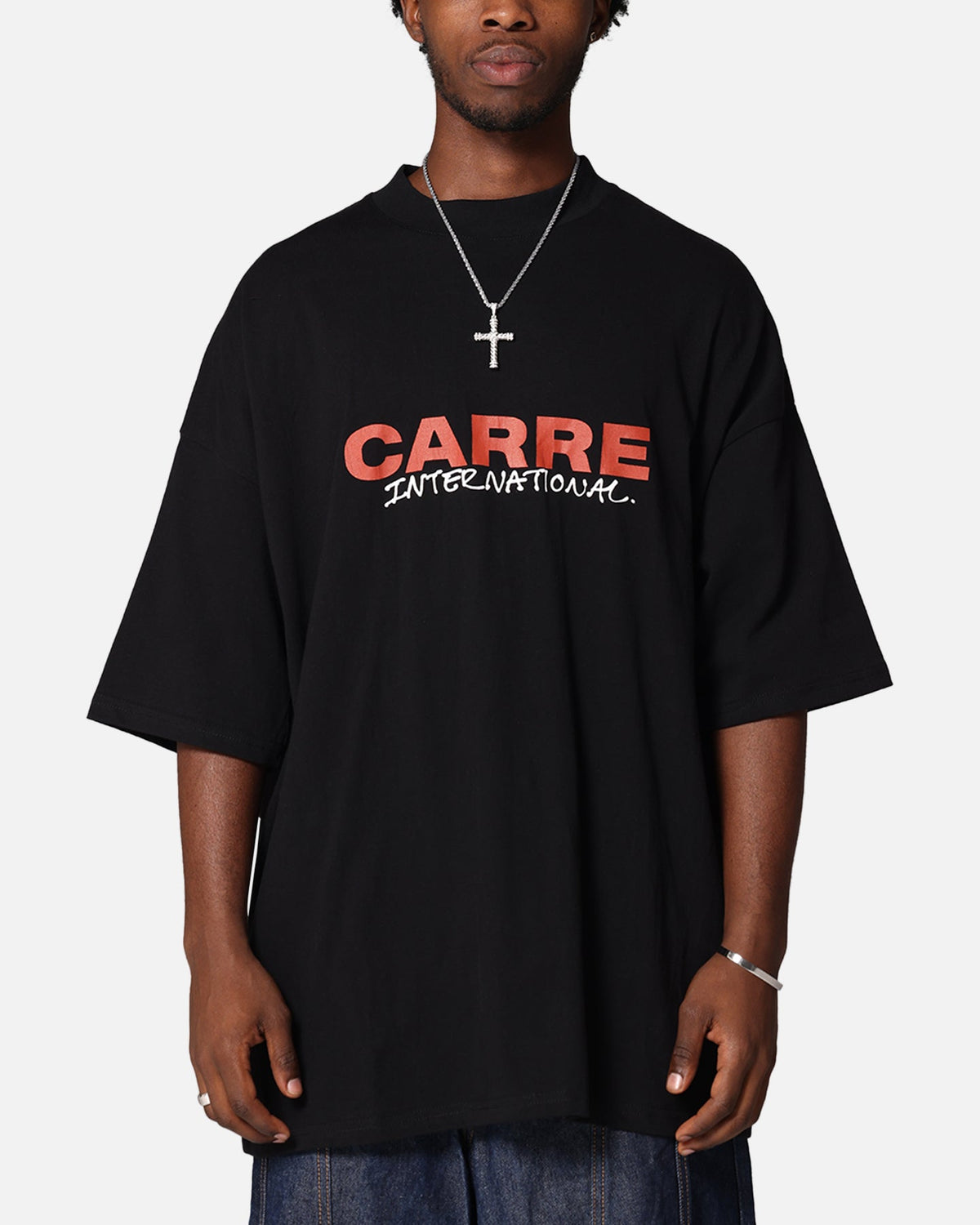 Carre Handdrawn Mock Neck T-Shirt Black