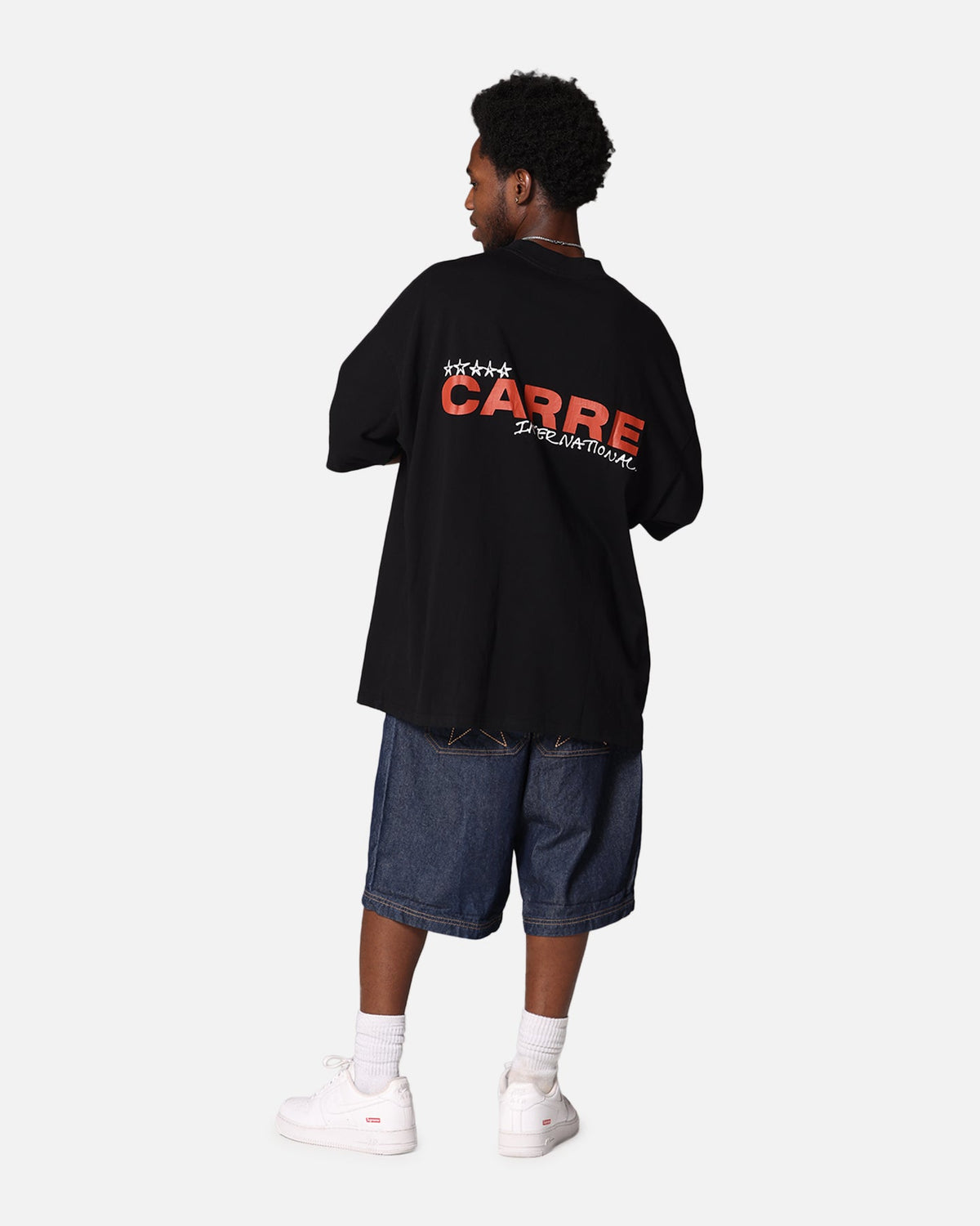 Carre Handdrawn Mock Neck T-Shirt Black