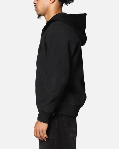 Saint Morta Gothic Hooded PU Bomber Jacket Black/Black