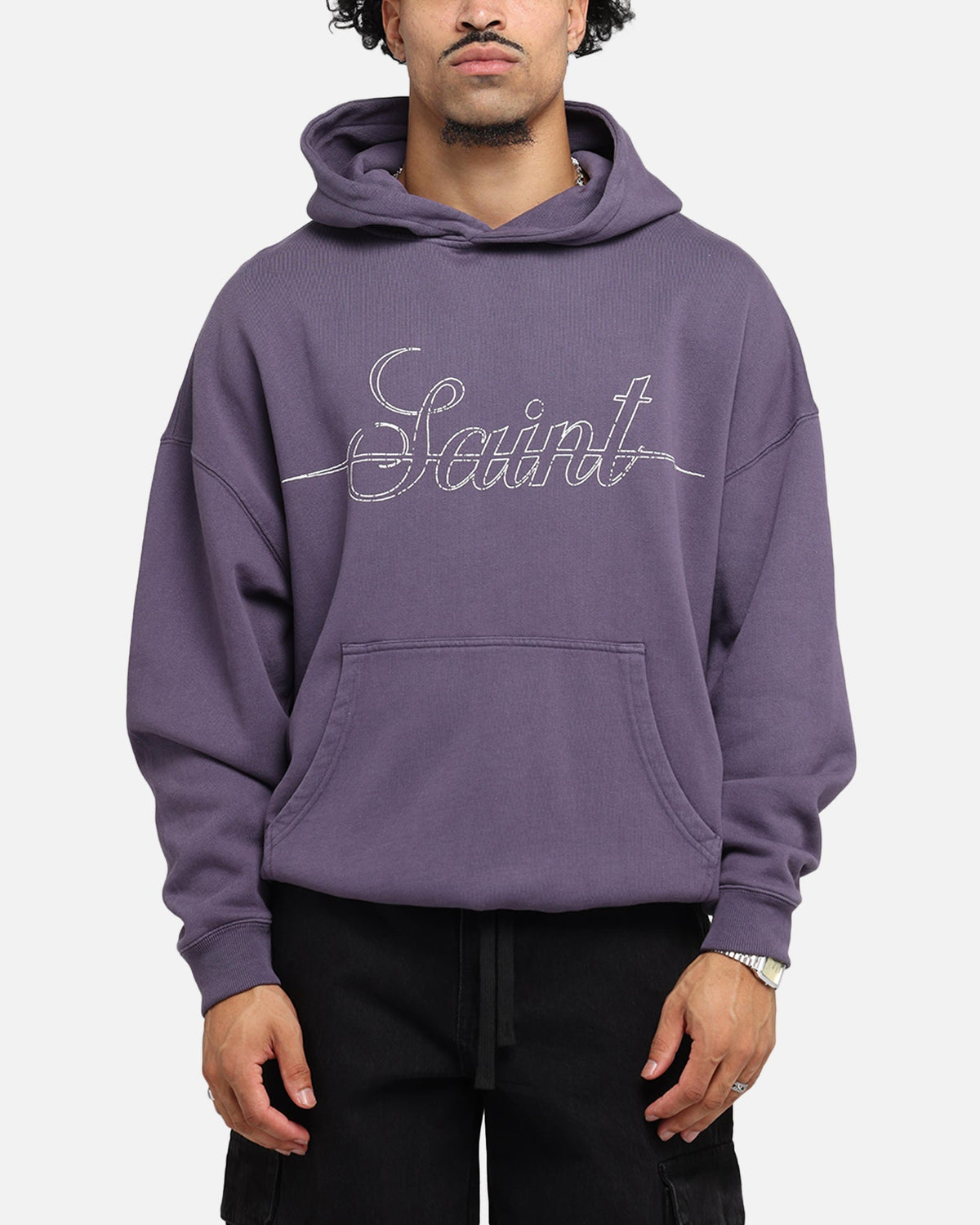 Saint Morta Cursive Boxy Hoodie Purple