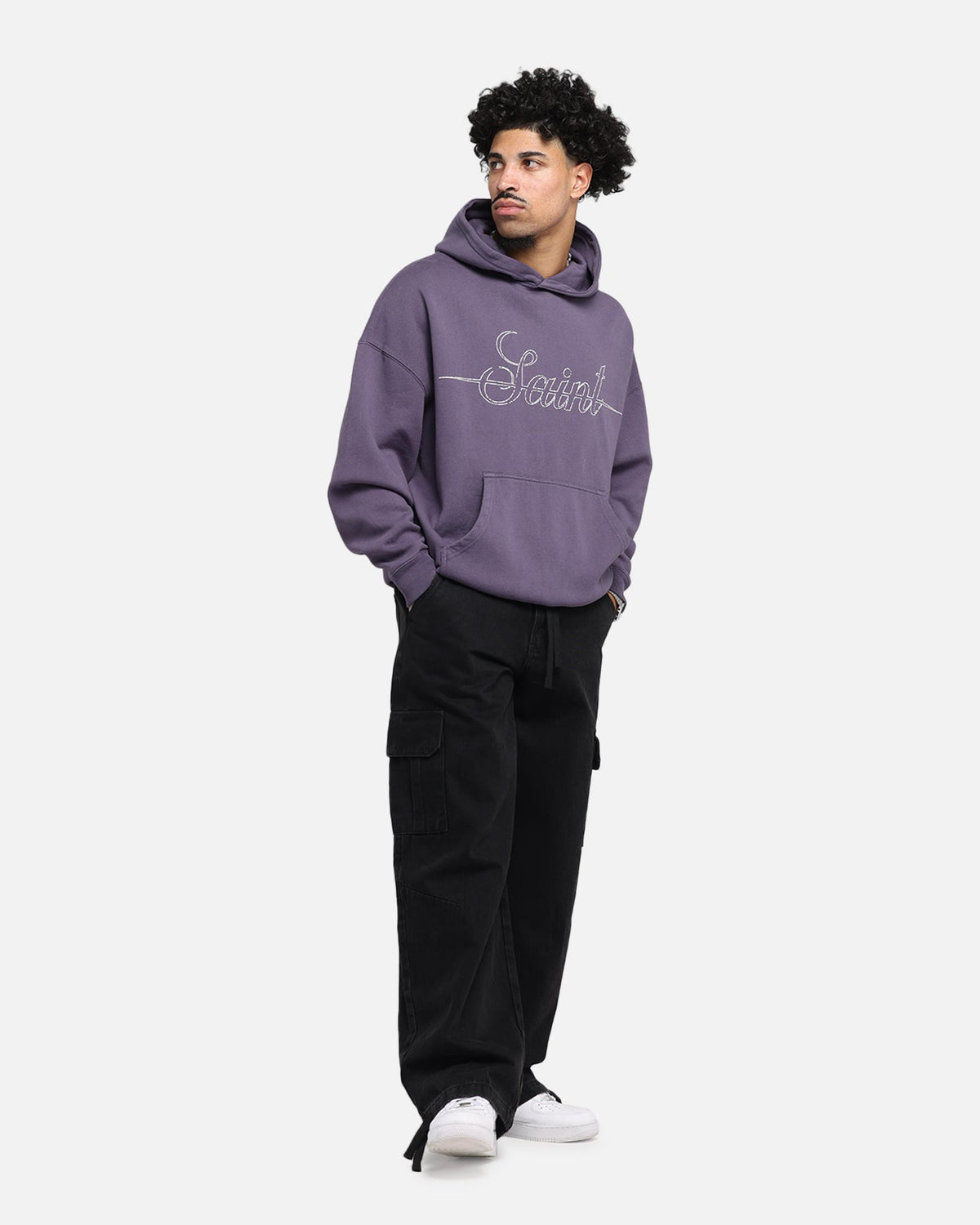 Saint Morta Cursive Boxy Hoodie Purple