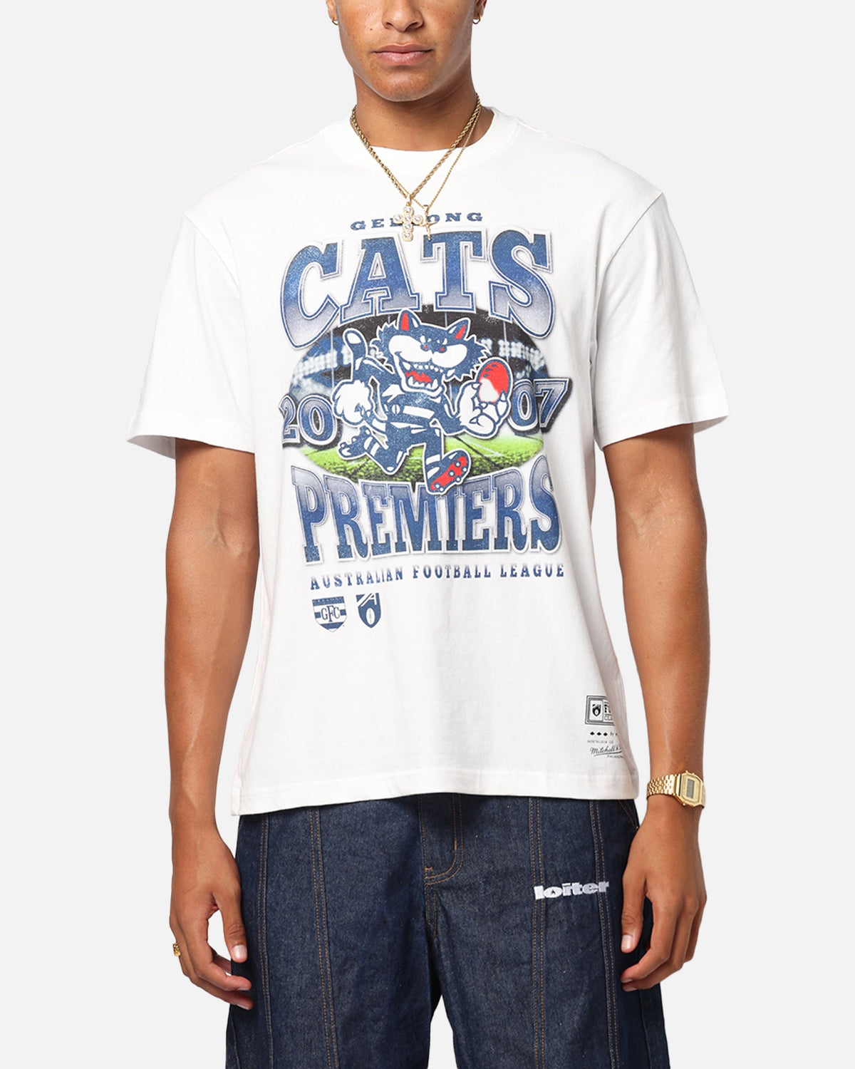 Mitchell & Ness Geelong Cats Mascot T-Shirt Vintage White