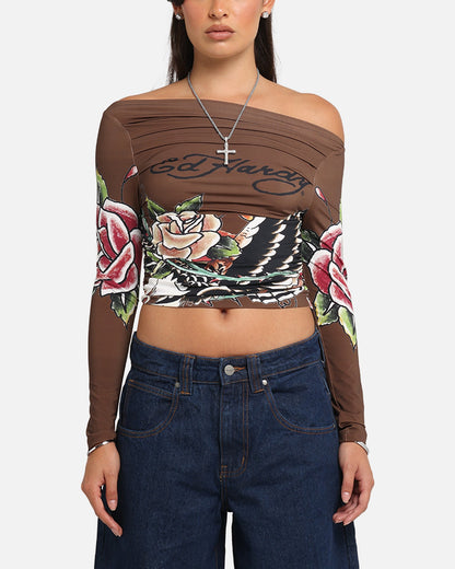 Ed Hardy Women's Eagle Long Sleeve T-Shirt Brown