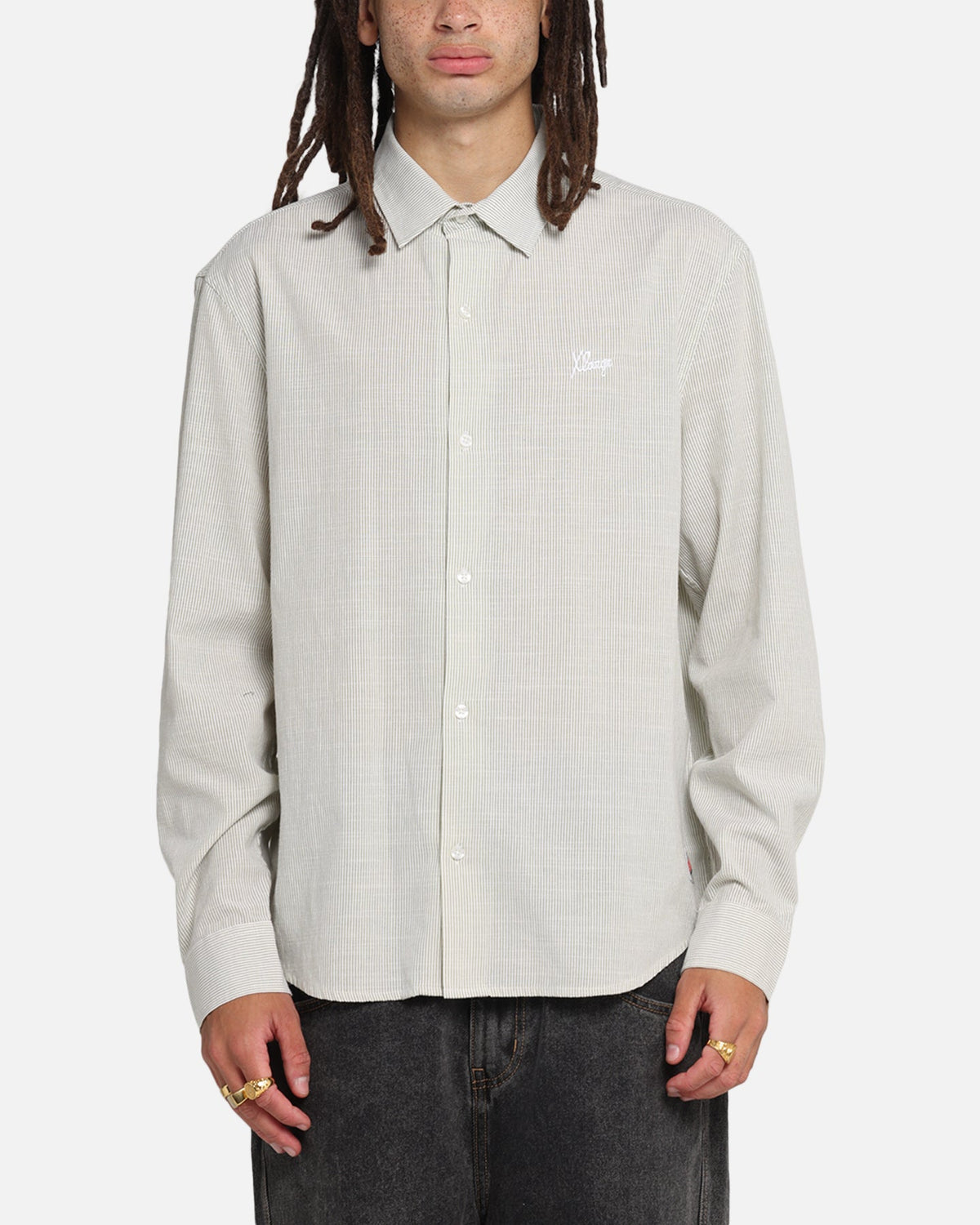 X-Large Oxford Script Button Up Shirt Olive