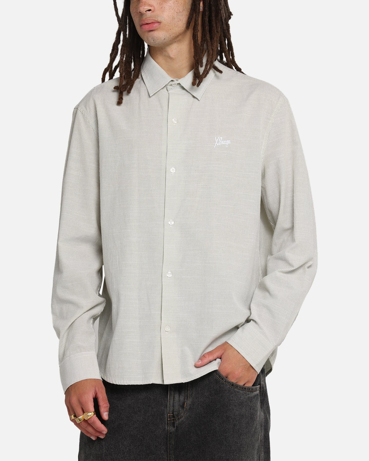 X-Large Oxford Script Button Up Shirt Olive