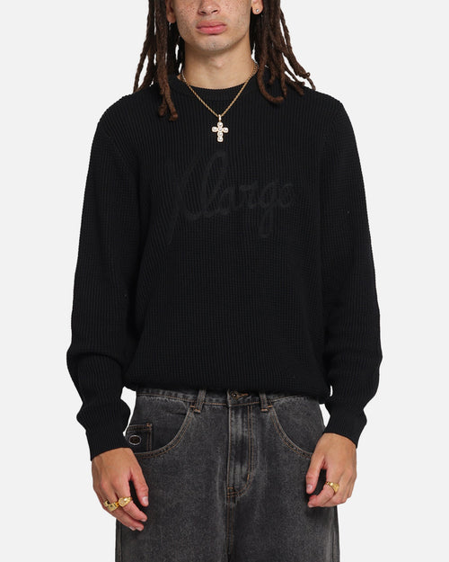 X-Large Script Waffle Knit Sweater Black